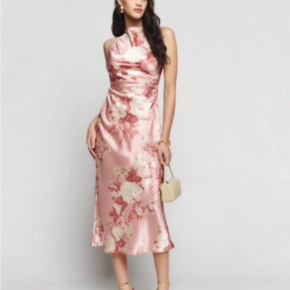 Reformation Cassette Silk Dress in Pink Bellini